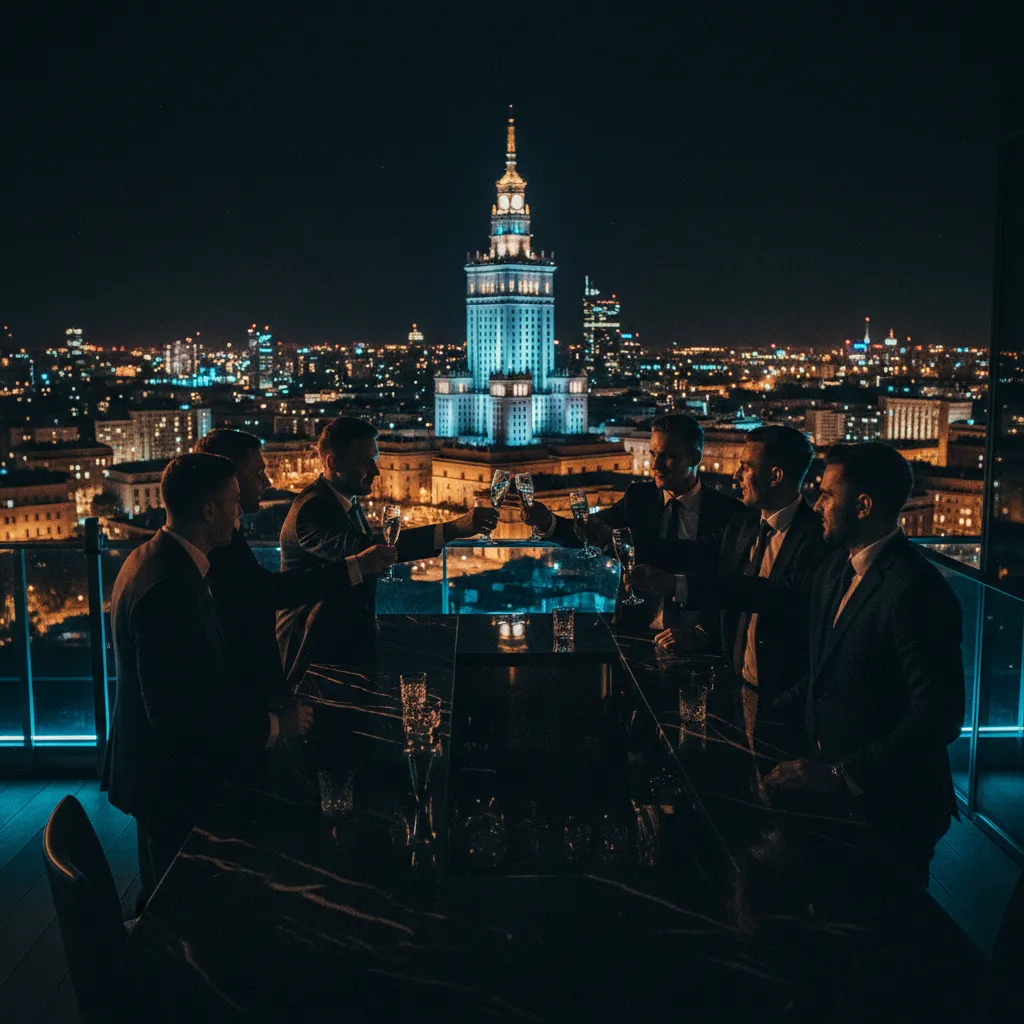 Wieczór kawalerski na tle panoramy Warszawy